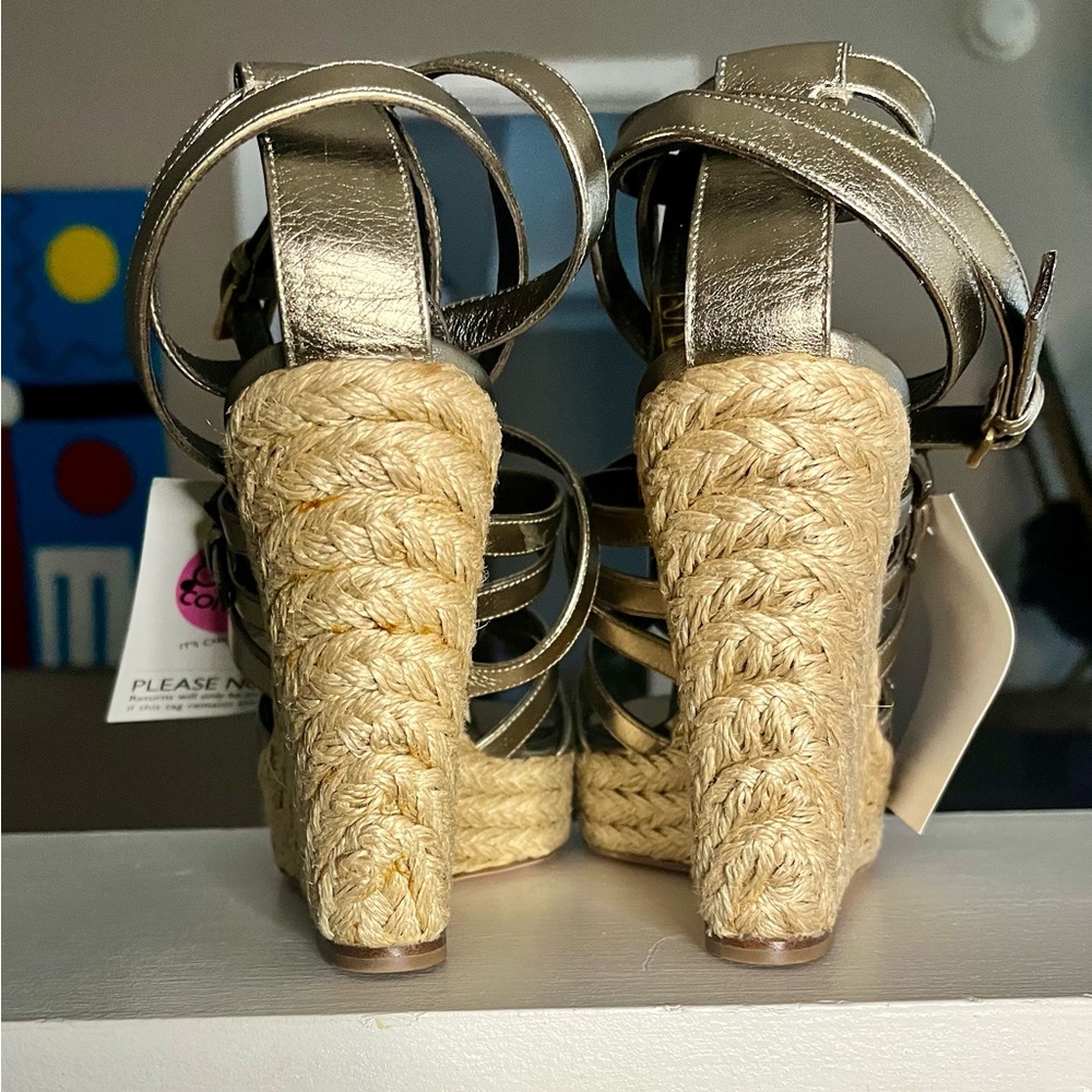 NWT Burberry Shoes, Burberry Strappy Wedge Sandals Size 37, Bronze, brand new - Picture 2 of 7